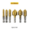 3/6Pcs Hexagonal Handle Titanium Plated Five Edge Chamfering Knife Countersunk Drill 6-19mm Woodworking Spot Facer Tool Set Quake 6pcs