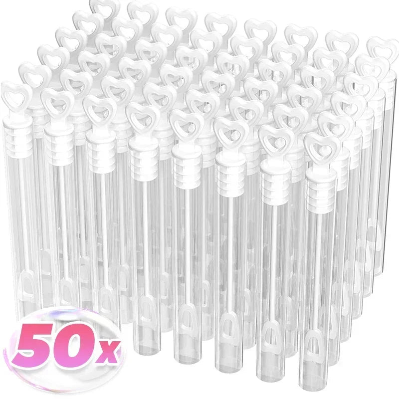 50/10pcs Love Heart Wand Tube Clear Empty Bubbles Soap Bottles with Heart Handle Wedding Gifts for Guests Party Decor Kids Toys Quake 50PCS