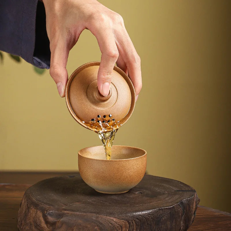 One-person quick cup covered bowl travel tea set mini tea water separation tea maker outdoor stoneware wood-fired portable suit Quake