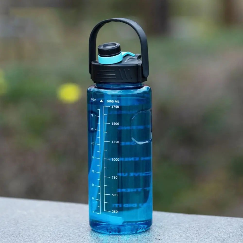 1.5L/2L/3L Sports Water Bottle Portable Leakproof Large Capacity Water Jugs Lightweight with Time Marker Clear Drink Bottle Quake blue-2L