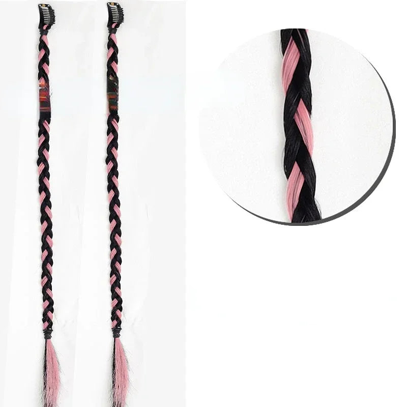 2pcs/set Y2K Boxing Braids Girls Cool Fashion hair Braide Women Fried Dough Twist Braid Traceless Invisible BB Clip Boxing Braid Quake tr cherry pink