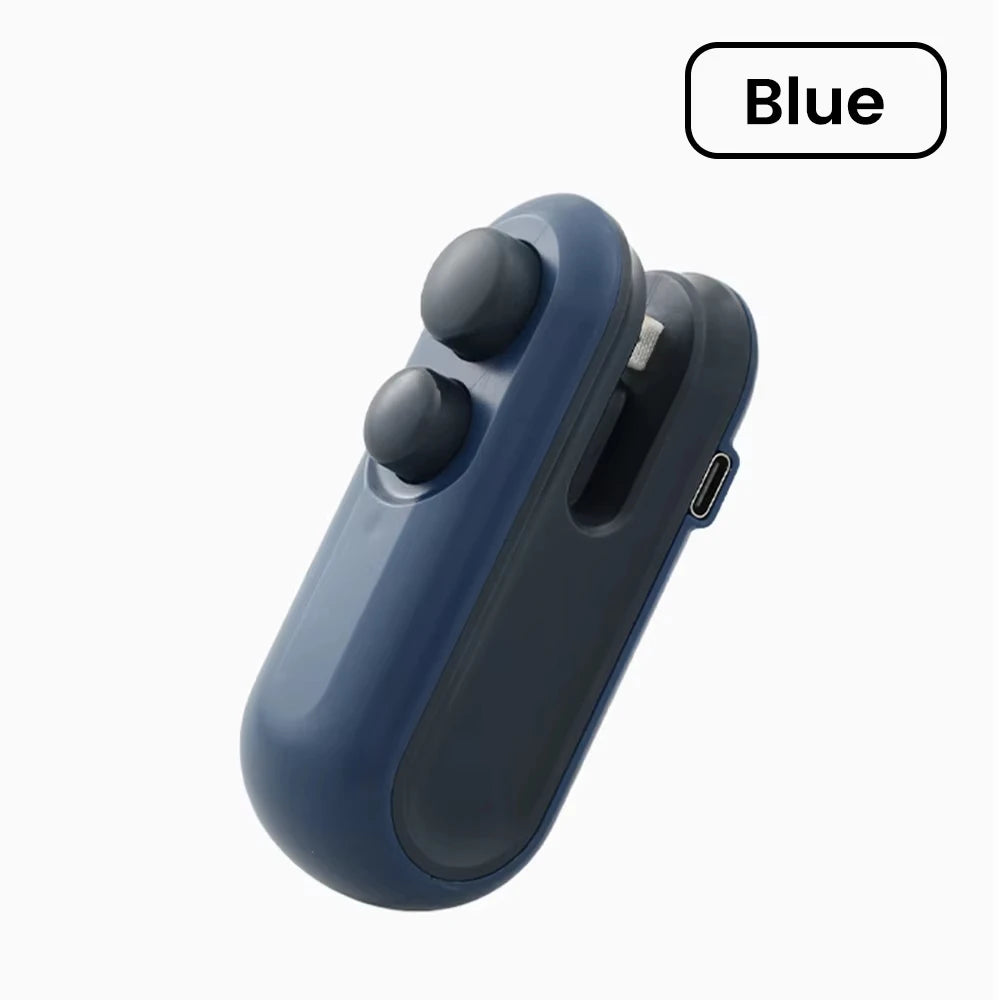 USB Charging Mini Sealing Machine Handheld Plastic Bag Sealing Machine 2In1 Heat Sealer Machine for Snacks Fruit Spices Bags Quake Blue