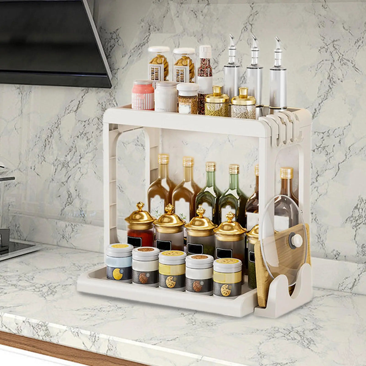 Kitchen Condiment Organizer Freestanding Multipurpose with Condiment Box Space-saving Spice Shelf for Pantry Desktop Domestic Quake