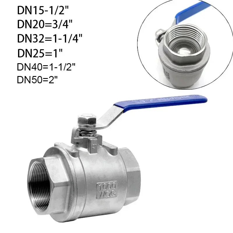 Stainless Steel BallValve SS304 2P Full Port Ball Valve 1/2" 3/4" 1" 1-1/4" Female Valve Vinyl Handle Valves Quake