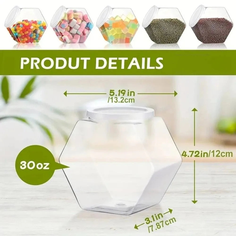 Portable Hexagonal Candy Cookie Jar Plastic with Lid Packaging Jars Sealed High-capacity Food Storage Container Kitchen Supplies Quake 850ml