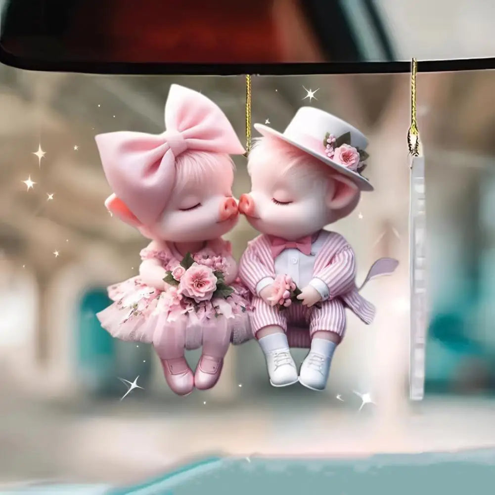 Car Decor Festive Cartoon Pig Pendant Hanging Decorations for Christmas Acrylic Ornaments with Lanyard Cute Holiday for Home Quake