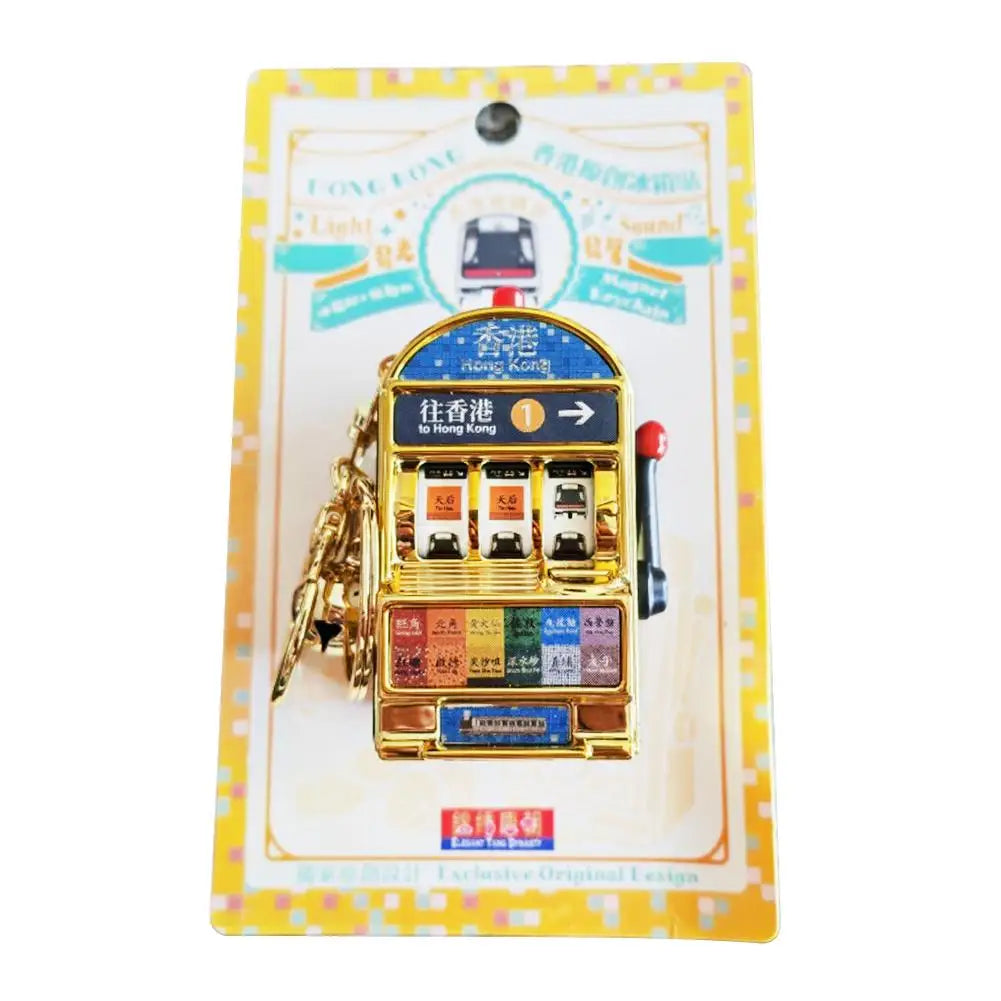 Creative HK Tiger Fridge Magnet Keychain Slot Machine Style Souvenir Key Ring Interactive Pull Lever Spin Light Sound Gift Quake A