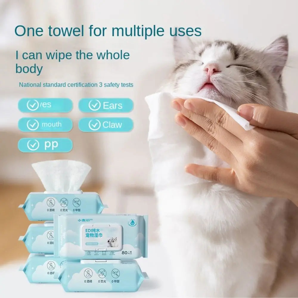 80Pcs/Pack Pet Wipes Pet Eye and Ear Wipes For Wiping Pets Dog Cat Pure Water Wet Pet No-rinse Tear Stain Removal Cleaning Quake