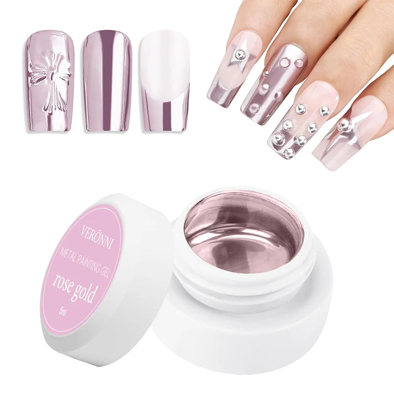 5ml Metallic Painting Gel Polish Strong Gold Silver Rose Gold Nail Art Soak Off Gel Nail Polish Silver Mirror Gel Nail Varnish Quake Rose Gold