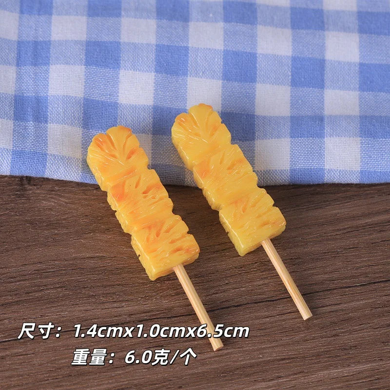 10Pcs Fruit Skewers Series Miniature Flat Back Resin Cabochons For Hairpin Scrapbooking DIY Home Decor Crafts Accessories Quake pineapple