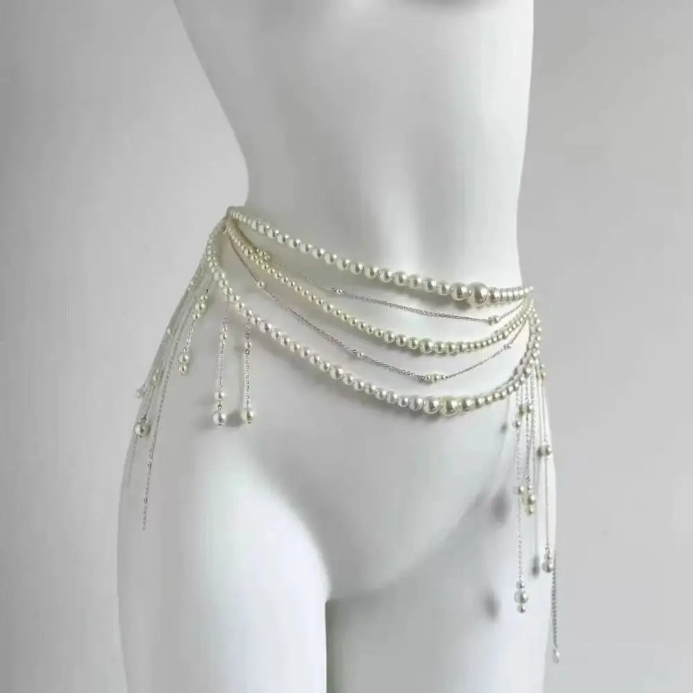 Fashion Retro Pearl Waist Chains Multilayer Jewelry Clothing Accessories Tassel Belt Versatile Elegant Waist Decorations Women Quake