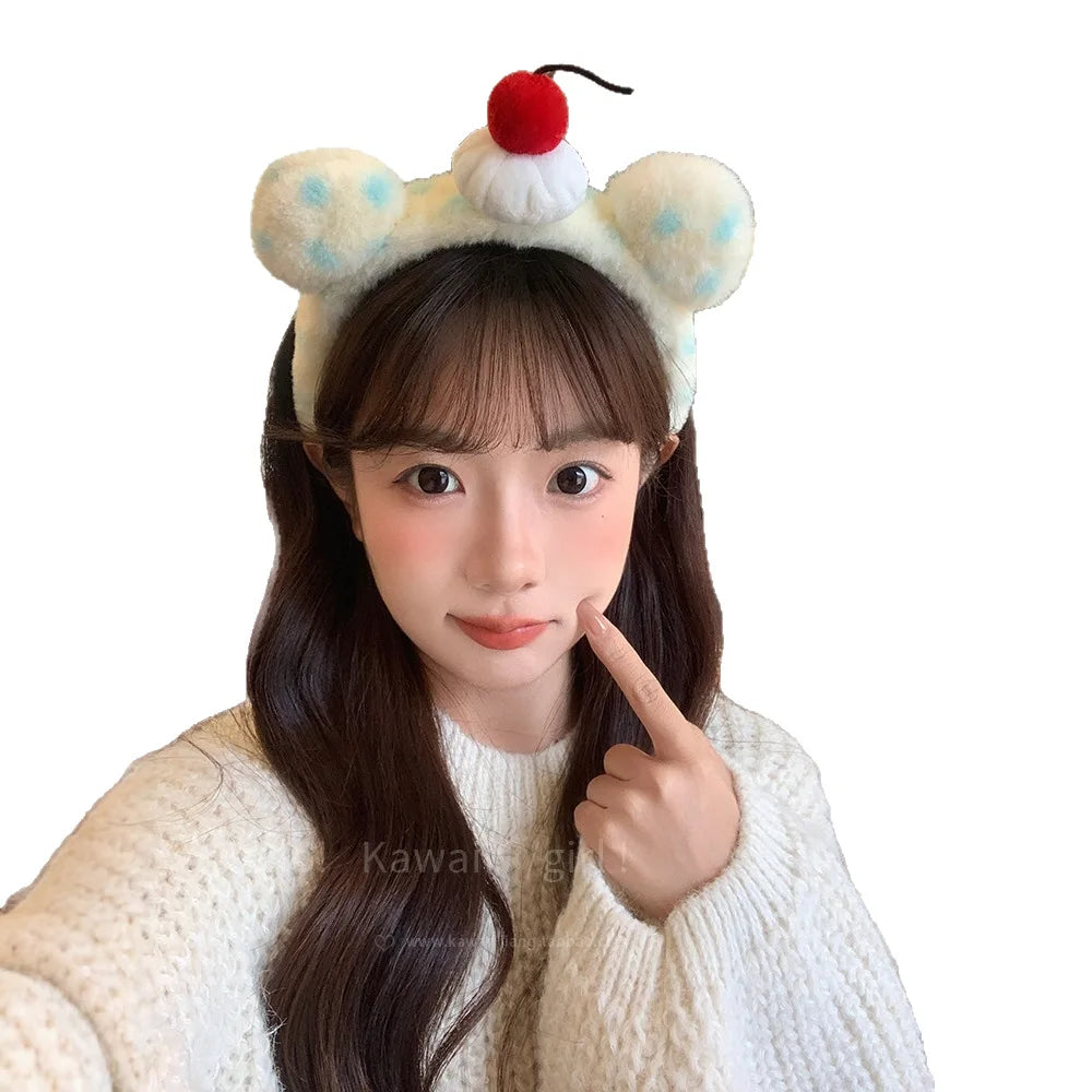 Cute Plush Cherry Bear Ear Headband Birthday Amusement Park Photo Wash Face Headband Sweet Cute Girls Hair Styling Accessories Quake