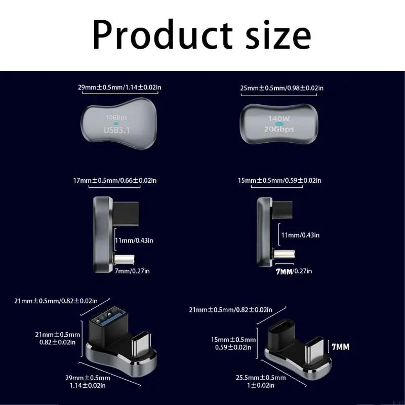 USB C Male Coupler, U Shaped Side Port Link with Black Housing and Silver Metal Trim for Close Body Cable and C K1KF Quake
