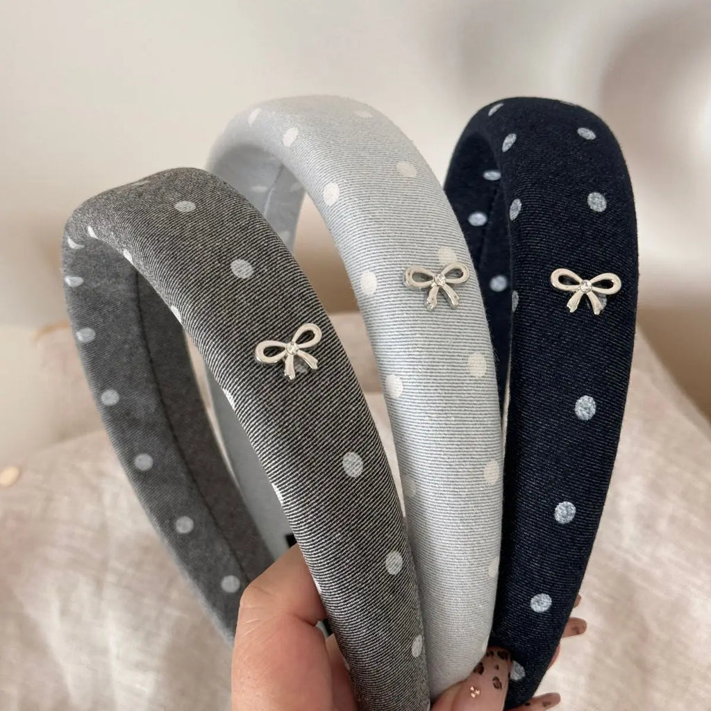 Silver Bow Lazy Polka Dot Wide Edge Sponge Headband Simple High Skull Top Headband Korean Temperament Outdoor Pressure Hair Clip Quake