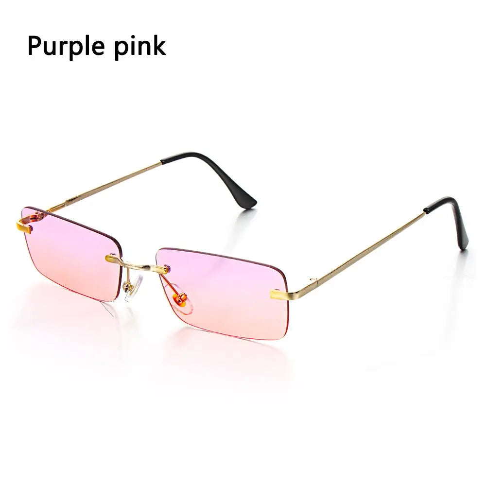 Fashion Rimless Rectangle Sunglasses Women Luxury Design Sun Glasses Ladies Retro Gradient Eyewear Summer UV400 Sun Shades Quake Purple pink