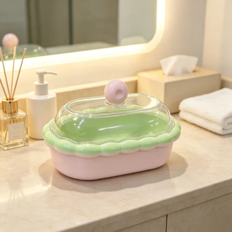 1pc High Appearance Household Soap Box with Drain Cover Bathroom Student Dormitory Quake