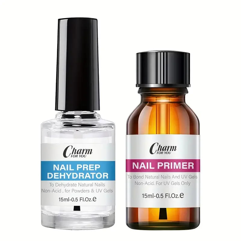 Natural Nail Prep Dehydrate And Acid-Free Primer,Dehydrator For Acrylic And Gel Nail Polish,Non Acid Primer For UV Gels Nail Art Quake 2 pcs