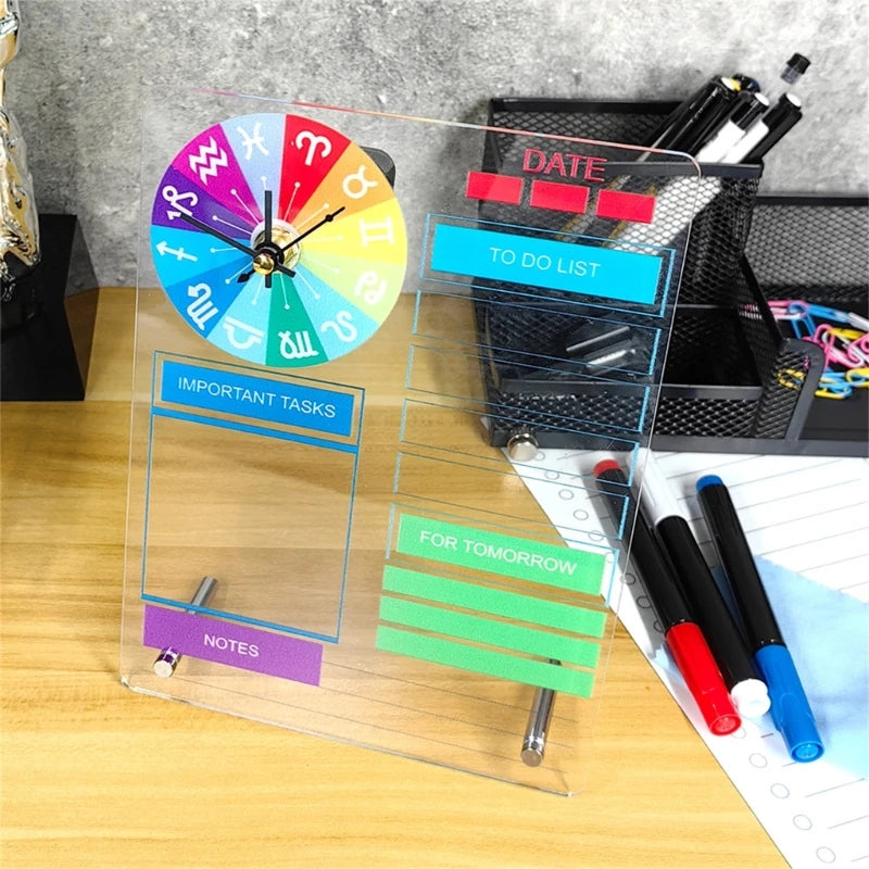 Standing Acrylic Board To-do-list Board with Clock, Office Desk Memo Board Weekly Planner To-do-list Checklist Board K1KF Quake