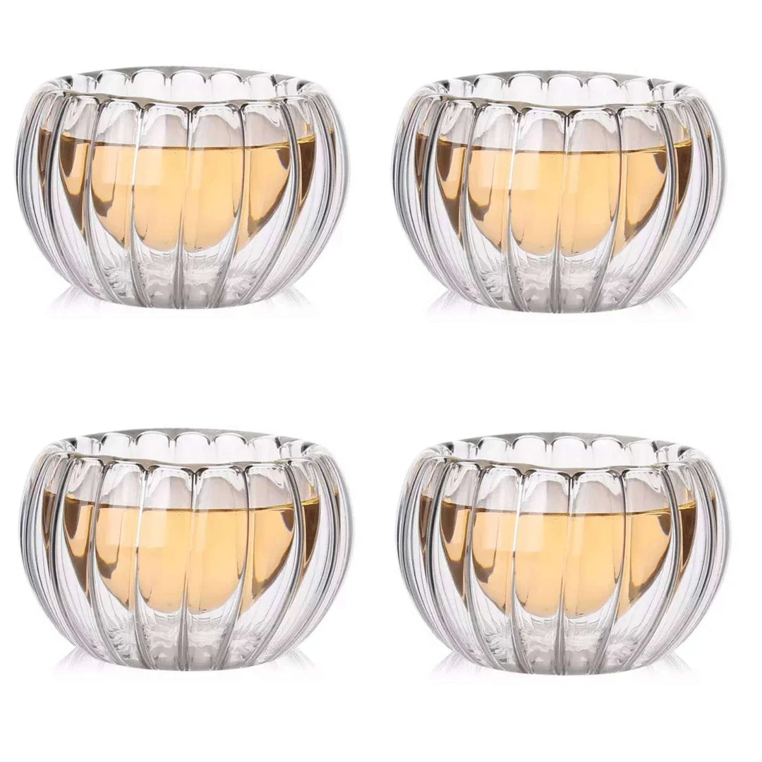 YWDL 50ml Glass Teacups Set Of 4/6pcs Double Walled Insulated Glasses Clear Espresso Coffee Cup Teaware Mug Accessories Quake 4pcs stripe 50-60ml