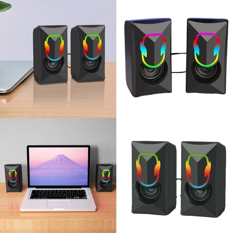 USB Speaker 3.5mm Port Desktop Stereoed Sound Music RGB Light Game Loudspeaker Sound Bar for PC Computer Laptops K1KF Quake Default Title