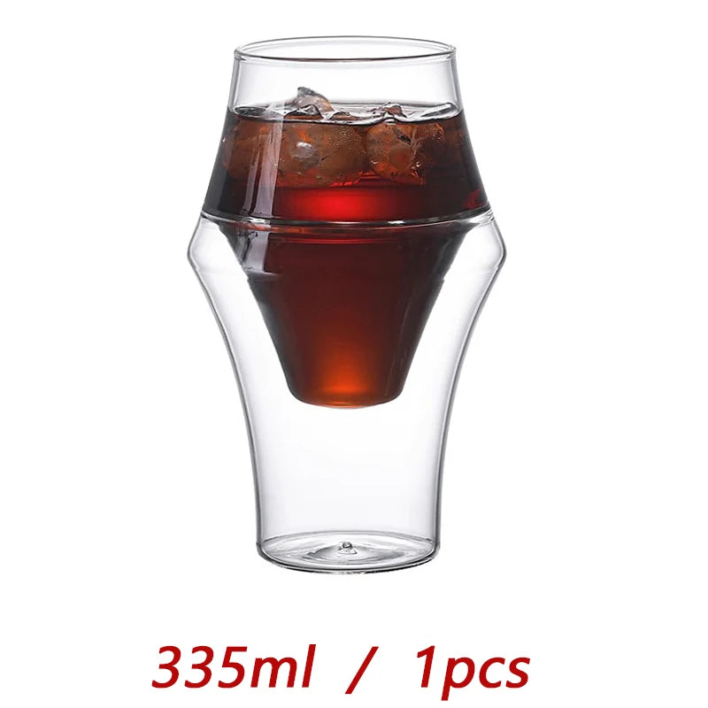 YWDL Double-layer Glass Cup Transparent Espresso Coffee Cup Anti-scalding Milk Brandy Wine Teacup Cup Glass Mug Drinkware Quake 335ml 1pcs 120-335ml