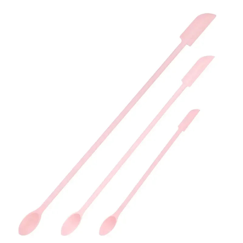 3pcs Silicone Double-head Scraper Cosmetic Face Cream Jam Deep Bottle Scraper Mini Spatula Set Women Professional Makeup Tools Quake pink