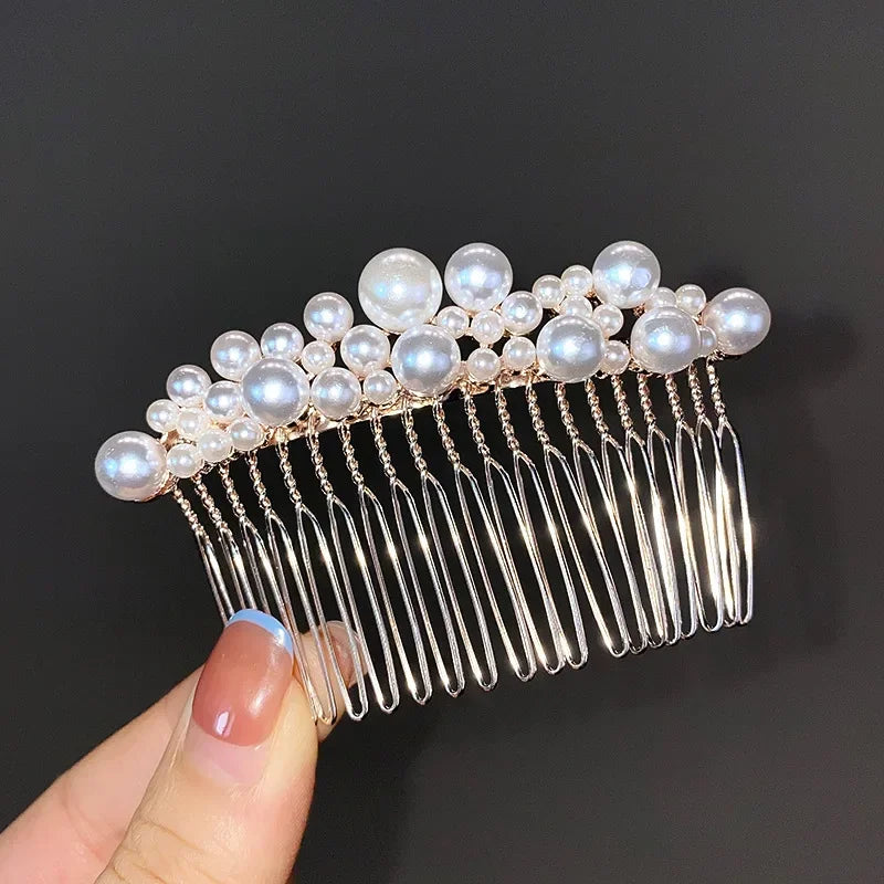 Women Rhinestone Pearl Comb Clip Hair Accessories Bangs Clip Back Head Headdress Broken Hair Finishing Tools Hair Clip Hairpins Quake NO.1