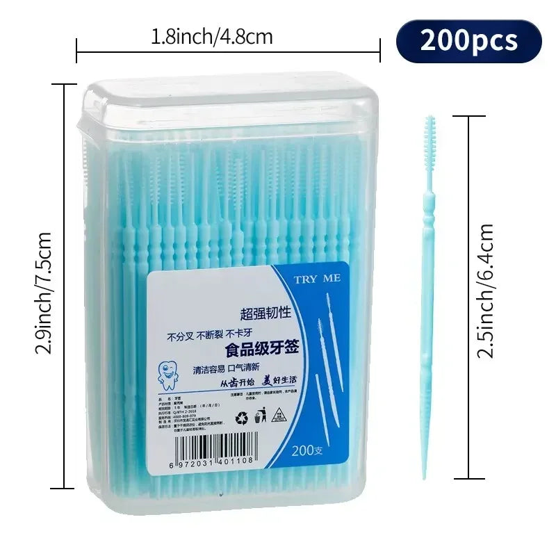 Portable Ultra Fine Toothpick Disposable Family Box Packed Pick Double Head High End Personality Creative Fruit Stick 200 Pieces Quake Blue 1x box