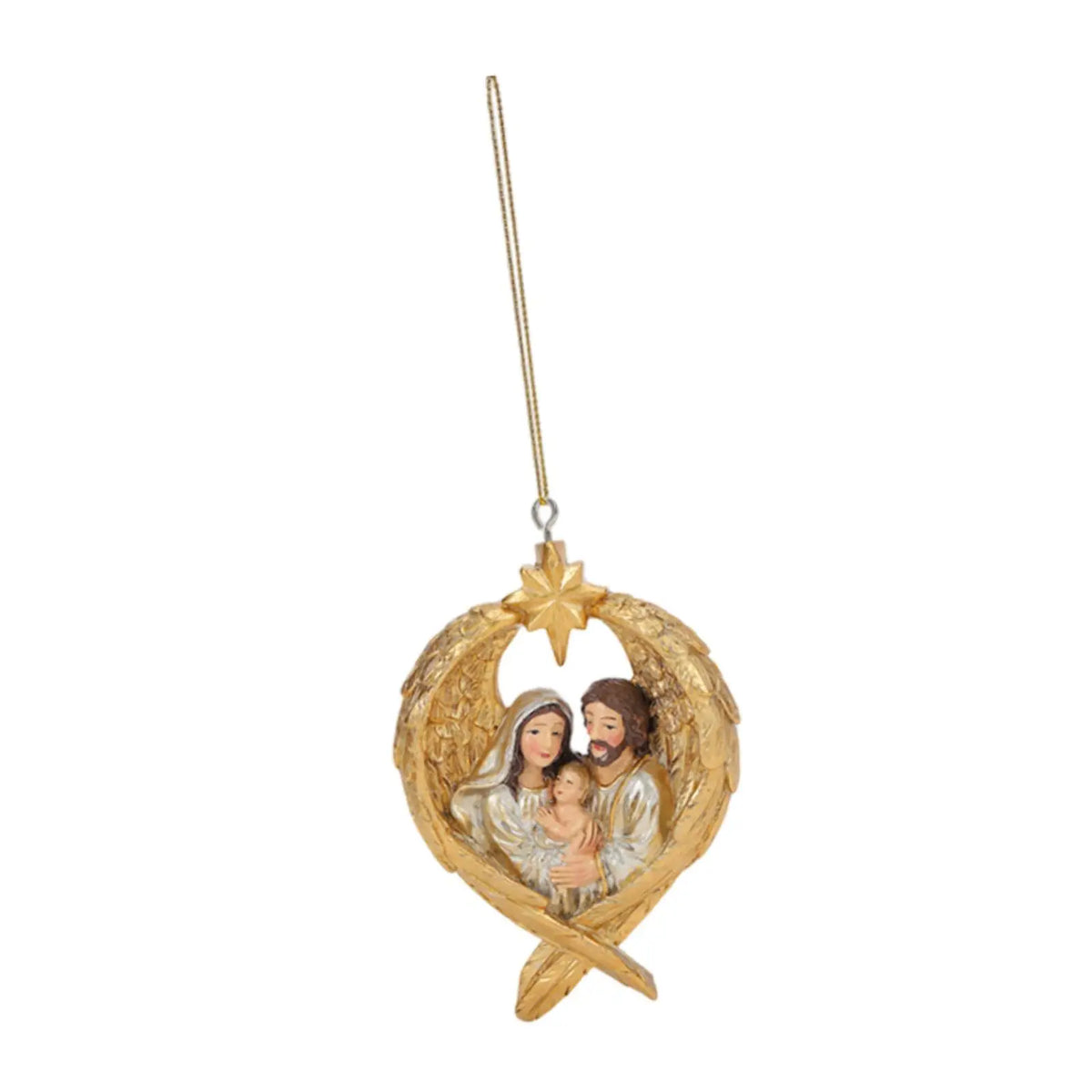 Xmas Hanging Decoration for Holiday Party Decor Accessories Holy Family with Angel Wing Figurine Birth of Jesus Resin Statue Quake