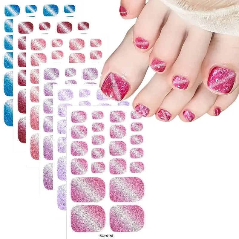 Toe Nail Stickers Full Nail Wraps Gradient Glitter Toenail Polish Strips for Women Shiny Self Adhesive Polish Gel Toenail Decals Quake