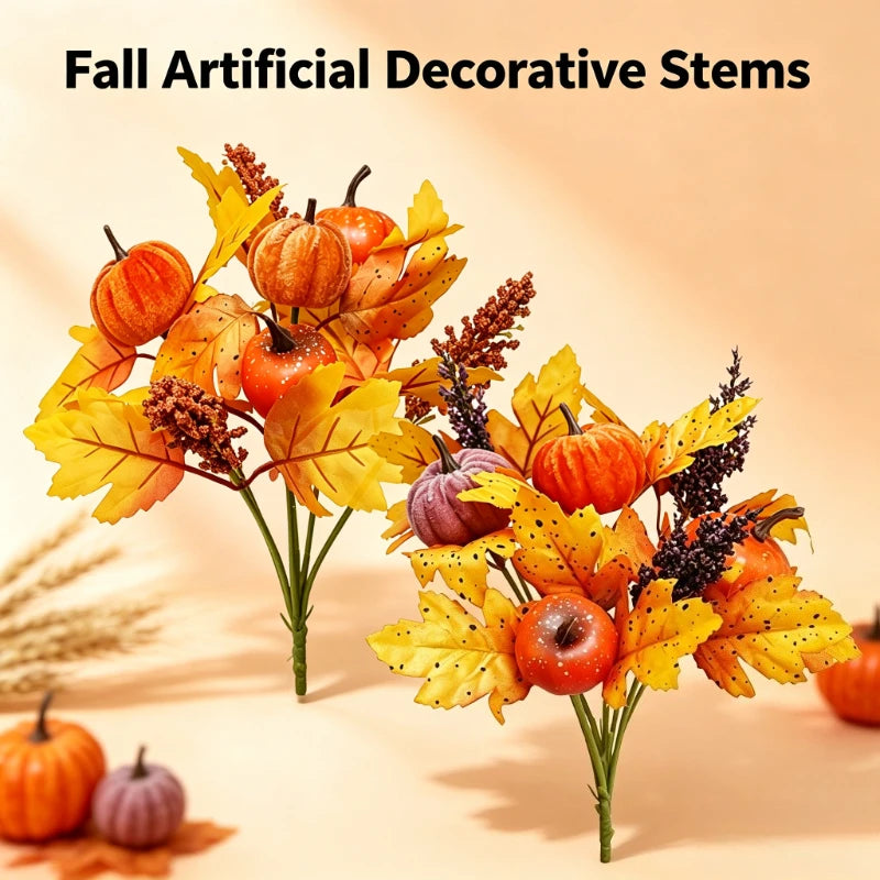 1PC Artificial Pumpkin Maple Leaf Bouquet Halloween Scene Arrangement Ornament for Thanksgiving Harvest Festival Decor Quake