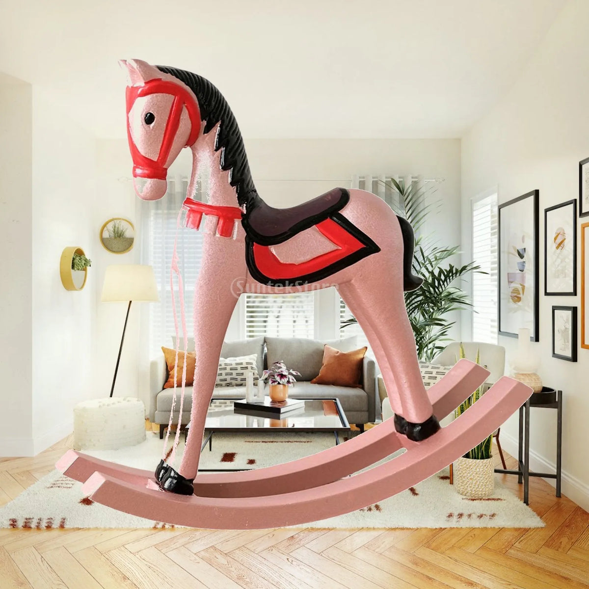 Wooden Rocking Horse Figurine Smooth Surface Tabletop Art Statue Sculptures and Figurines for Home Shelf Quake Default Title