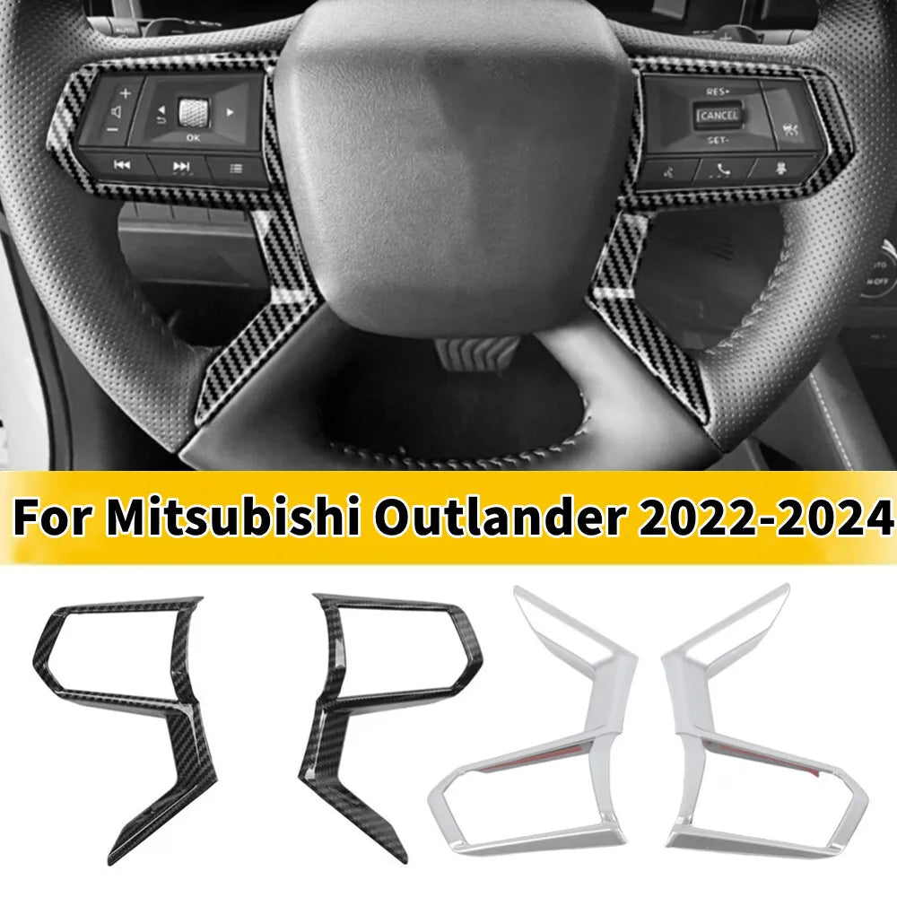 For Mitsubishi Outlander 2022-2024 ABS Carbon Fiber Style Inner Sticker Car Interior Steering Wheel Cover Trim Frame Decotation Quake
