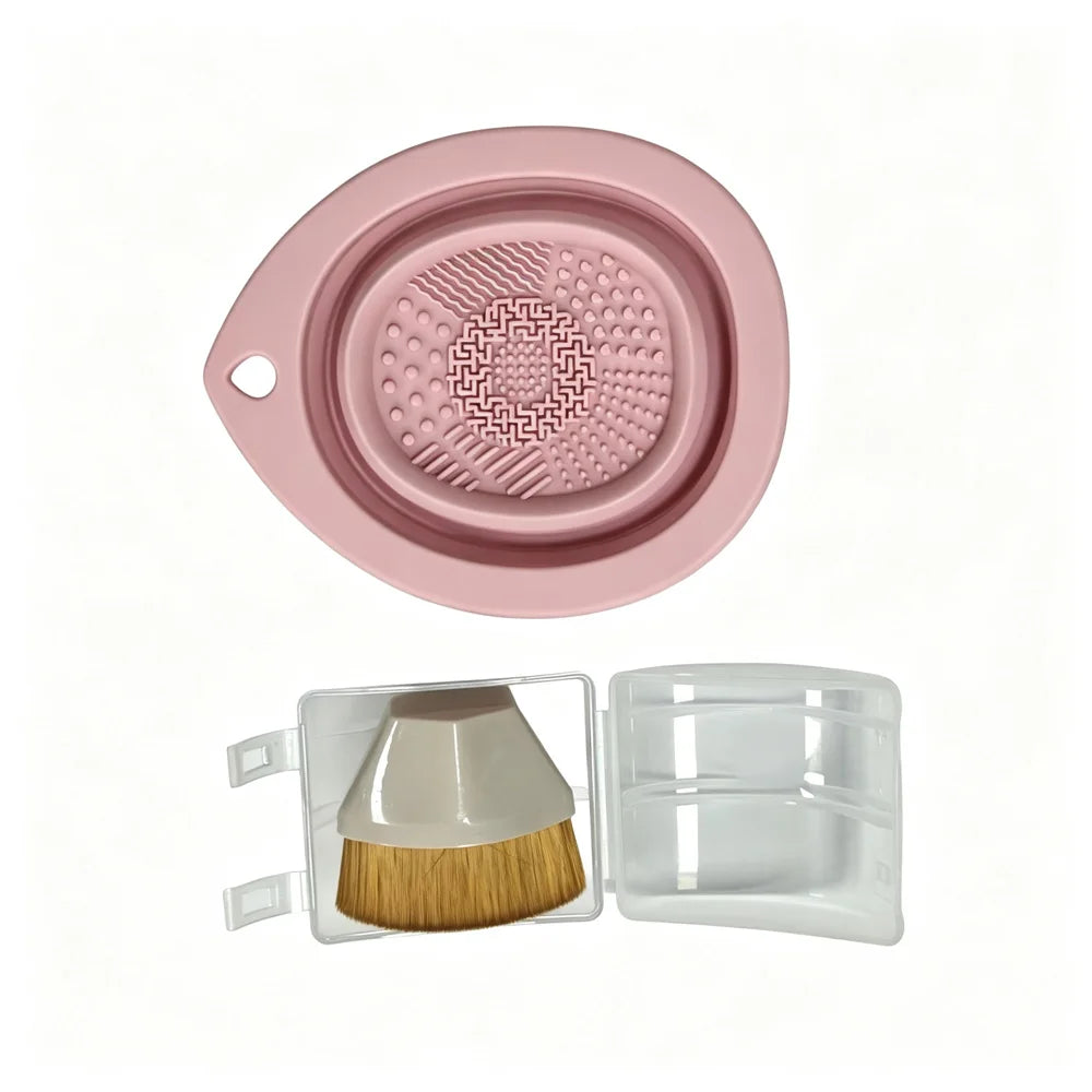 vvocci Foundation Brush No-trace Foundation Brush Non-absorbent Silicone Folding Cleaning Bowl Set Makeup Tools Quake M32 Pink white