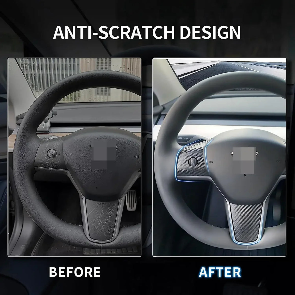 For Tesla Model 3 Y 2019-2023 ABS Carbon Fiber Style Interior Car Steering Wheel Cover Trim Frame Decor Modified Accessories Quake