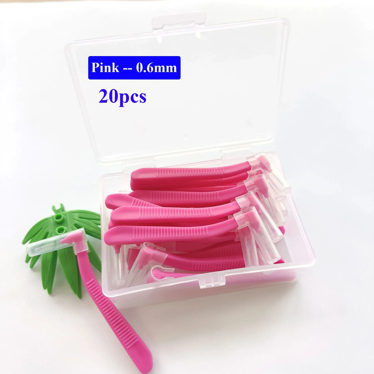vvocci 20pcs I-Shape Interdental Brushes 0.6-1.2mm, Orthodontic Dental Flosser Tool for Braces Cleaning, Oral Hygiene Kit Quake M437 Pink 0.6mm