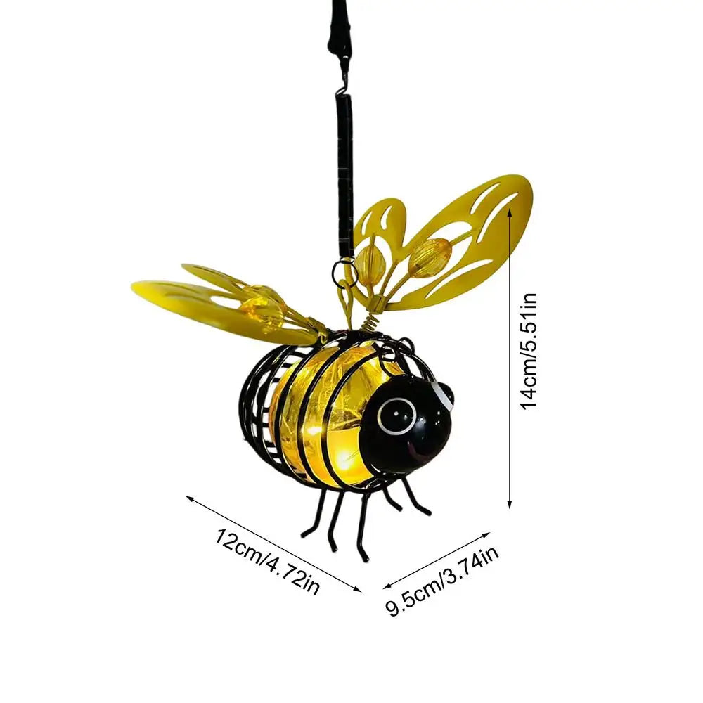 Solar Outdoor Lantern Hangable Bee-Shaped Weather-Resistant Ornament LED Solar Pathway Light for Backyard Patio Fence Wall Quake Yellow