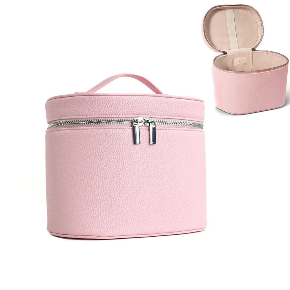 Large Capacity Cosmetic Box PU Leather Waterproof Makeup Bag Zipper Closure Internal Storage Box Toiletry Pouch Gift Idea Quake Pink