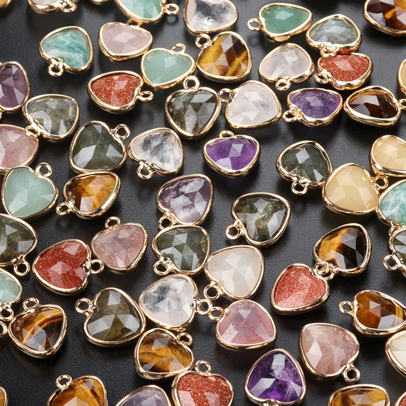 2Pcs Faceted Pendant 11mm Natural Stone Heart-Shaped Small Pendant For Jewelry Making DIY Necklace Earrings Bracelet Accessory Quake