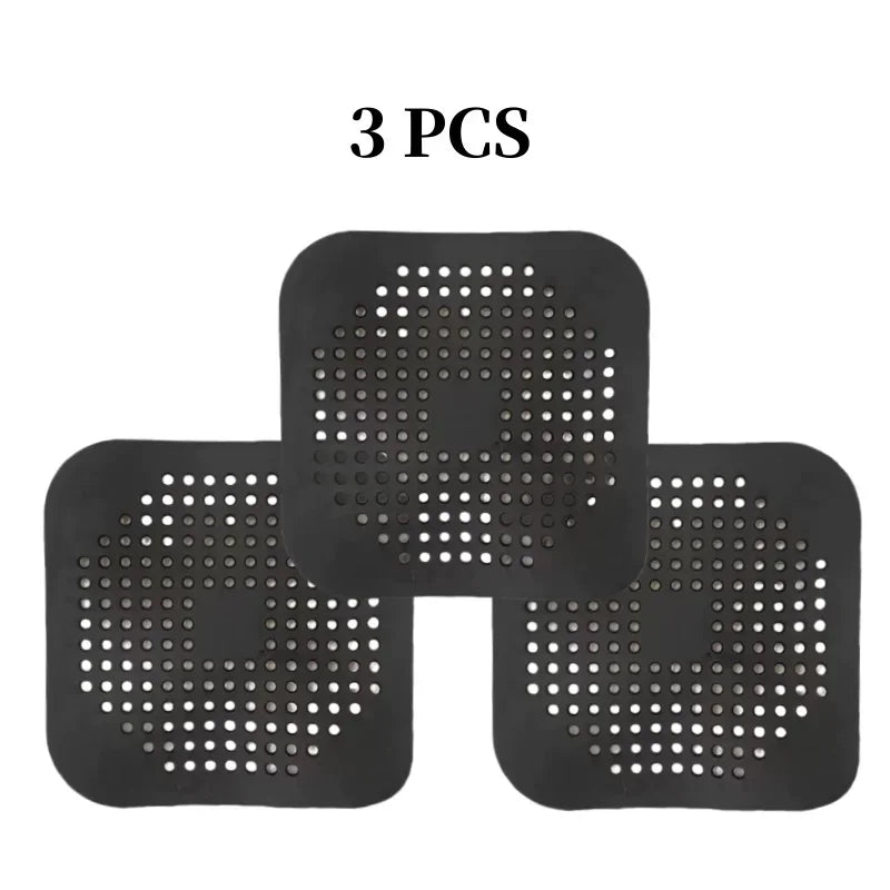bathrooms and showers to prevent sinks from clogging the drain, kitchens drain for drains, Square silicone absorbent Quake M178 black 3pcs