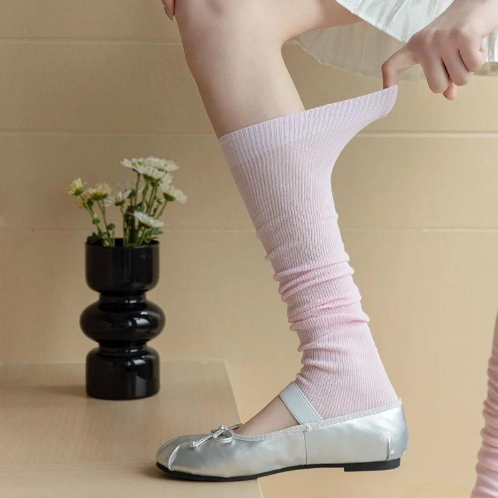 New Over Knee-High Women Stockings Thin Solid Color Long Knee Sock Breathable Cotton Long Knee High Socks Ladies Quake