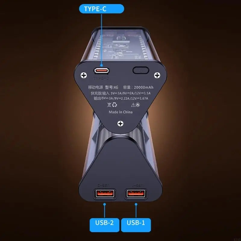 Detachable 6 Slot 21700 Battery Powerbanks With LCD Screen And Double USB Outputs For Fast Charging K1KF Quake