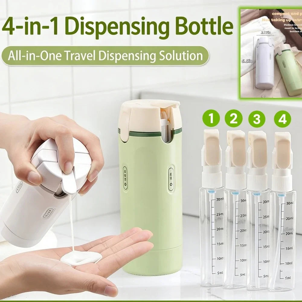 4-in-1 Travel Refillable Bottles, Portable Toiletries and Cosmetics Containers for Shampoo, Body Wash, Travel Storage Bottles Quake