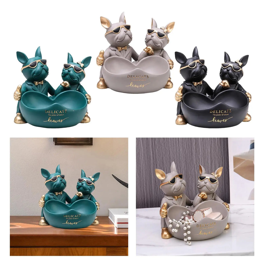 Abstract Bulldog Statue Tray Lovers Present Desktop Decoration Indoor Outdoor Keys Candy Dish Cute Dog Sculpture for Bedroom Quake