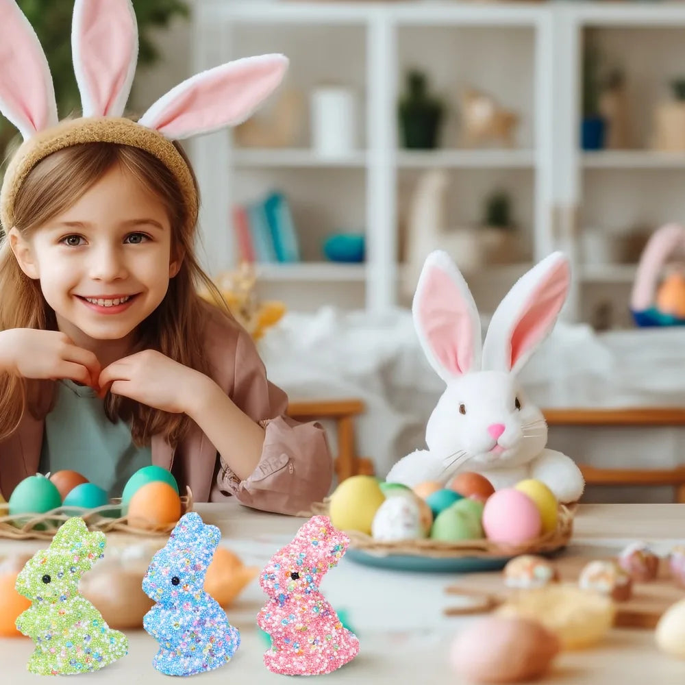 12/6PCS Easter Colorful Foam Sequins Rabbit Mini Bunny Ornament DIY Festive Home Party Decor Happy Easter Decoration Supplies Quake