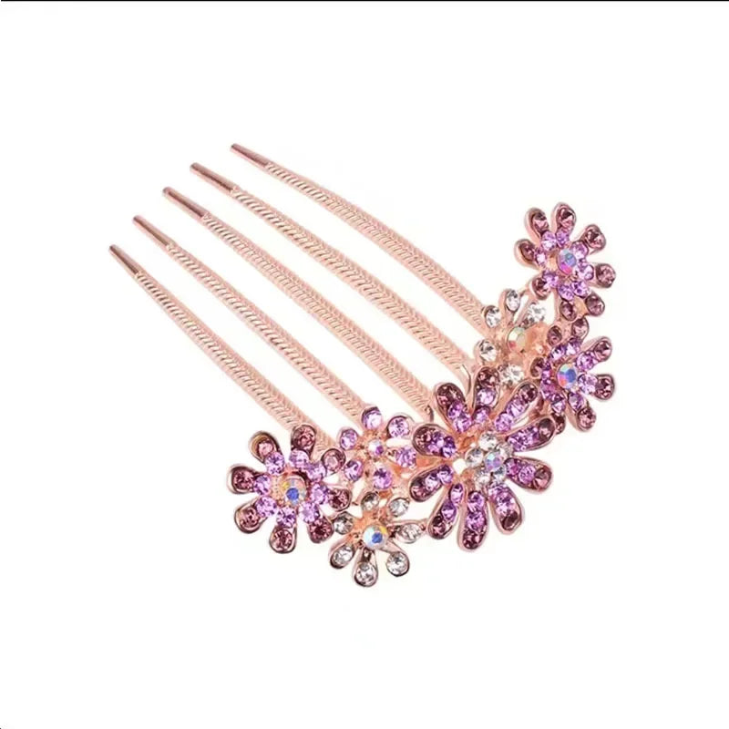 Women Crystal Hair Braiding Clip Elegant Vintage Hairpin Girls Elegant Rhinestone Hair Accessories Crystal Hairpins Barrettes Quake purple