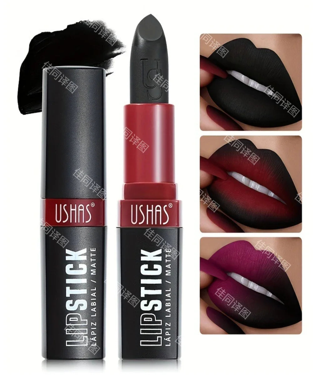 USHA's Black Lipstick Halloween Ready-to-Ship Waterproof Long-Lasting Matte Lip Makeup Lip Gloss for Cross-Border Shopping Quake