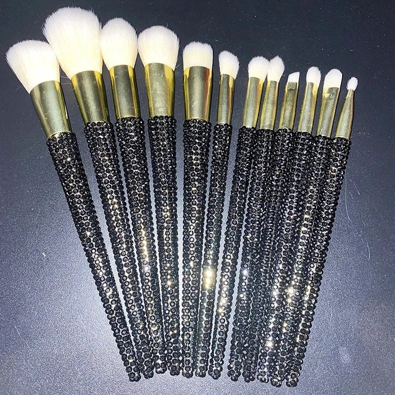 Diamond-studded Makeup Brushes 12Pcs/set Gems Makeup Beauty Tools Full Diamond Loose Powder Foundation Concealer Brush Bling Quake