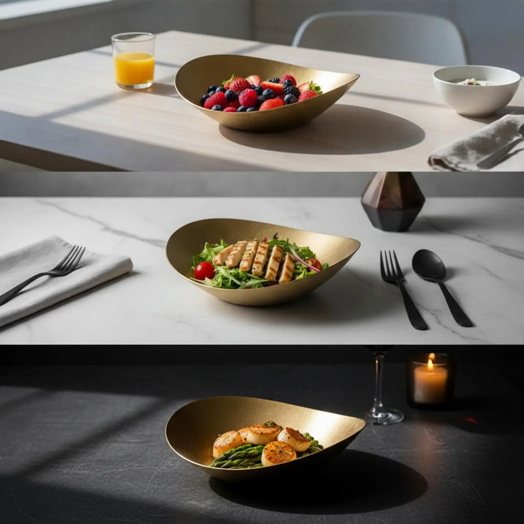 Fan-Shaped Plate Irregular Asymmetric Plate Dinner Plates Retro Brushed for Hosts, Home Dining, Cafes Quake