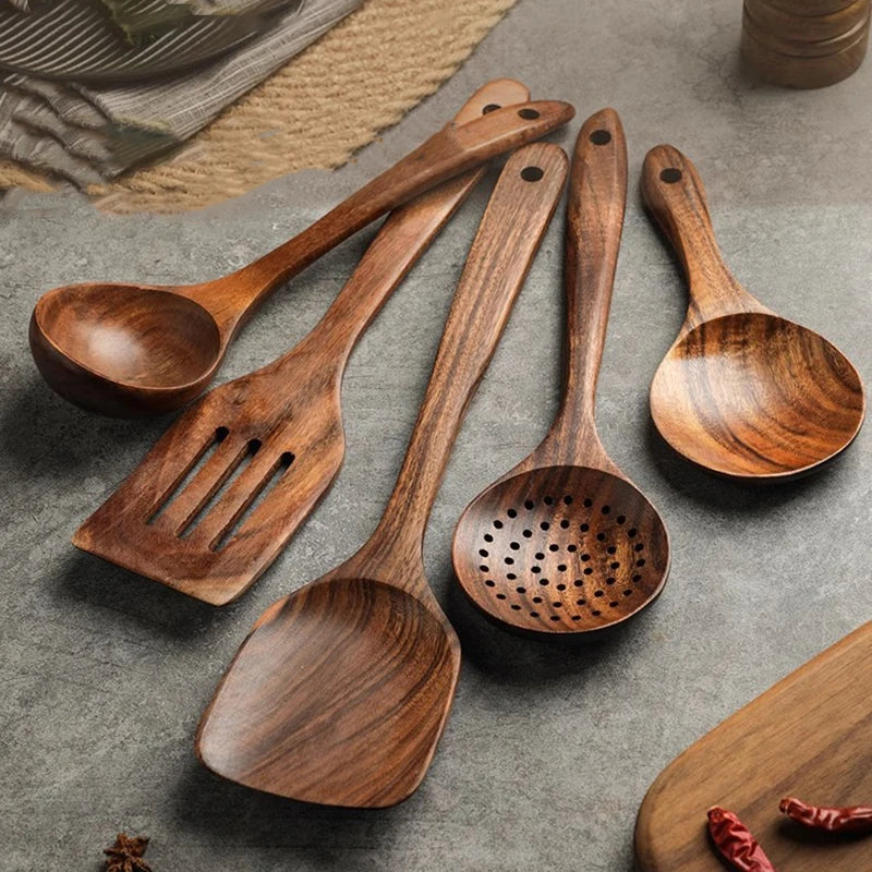 Teak Wooden Spatulas Kitchen Utensils Cooking Utensil Eco-Friendly Wood Spatula for Non Stick Cookware Quake
